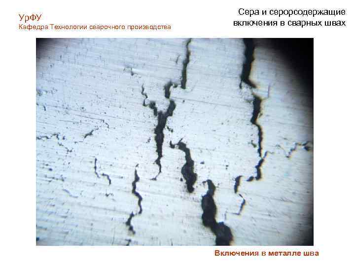 Ур. ФУ Кафедра Технологии сварочного производства Сера и серорсодержащие включения в сварных швах Включения