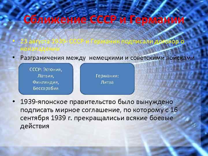 Сближение СССР и Германии • 23 августа 1939 - СССР и Германия подписали договор