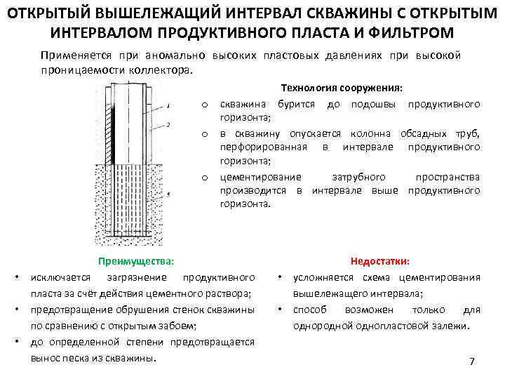 ОТКРЫТЫЙ ВЫШЕЛЕЖАЩИЙ ИНТЕРВАЛ СКВАЖИНЫ С ОТКРЫТЫМ ИНТЕРВАЛОМ ПРОДУКТИВНОГО ПЛАСТА И ФИЛЬТРОМ Применяется при аномально