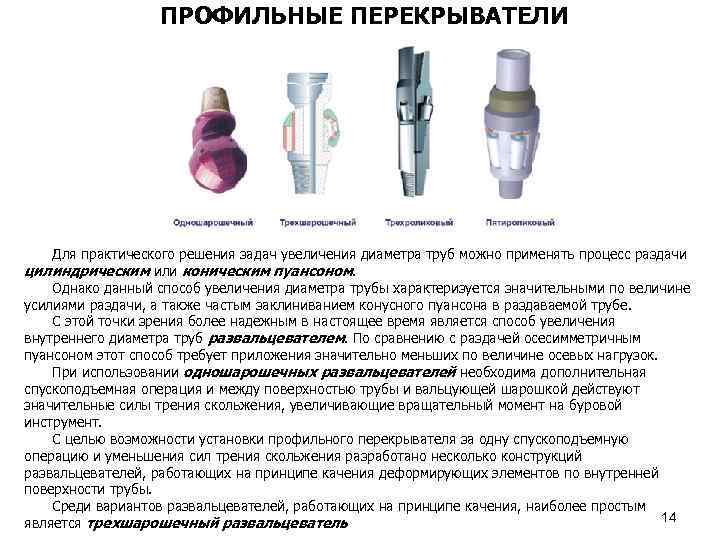 ПРОФИЛЬНЫЕ ПЕРЕКРЫВАТЕЛИ Для практического решения задач увеличения диаметра труб можно применять процесс раздачи цилиндрическим