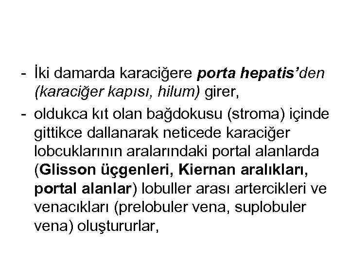 - İki damarda karaciğere porta hepatis’den (karaciğer kapısı, hilum) girer, - oldukca kıt olan