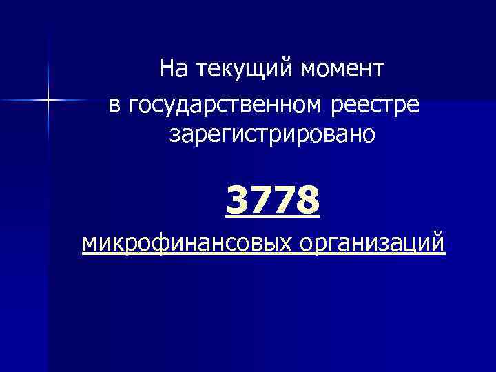  На текущий момент в государственном реестре зарегистрировано 3778 микрофинансовых организаций 