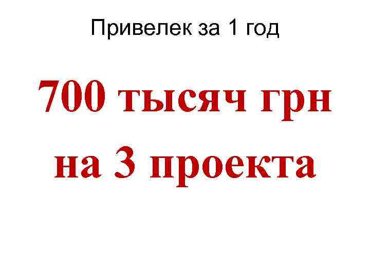 Привелек за 1 год 700 тысяч грн на 3 проекта 