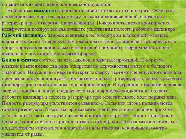 поджимается через шайбу конической пружиной. Войлочные сальники защищают сальник штока от пыли и грязи.