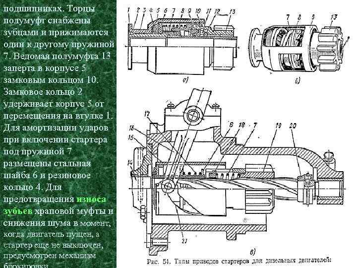 подшипниках. Торцы полумуфт снабжены зубцами и прижимаются один к другому пружиной 7. Ведомая полумуфта