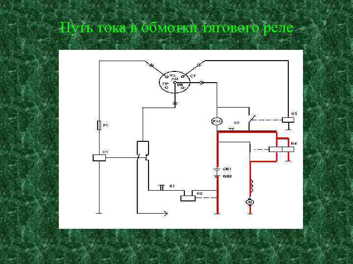 Путь тока в обмотки тягового реле 