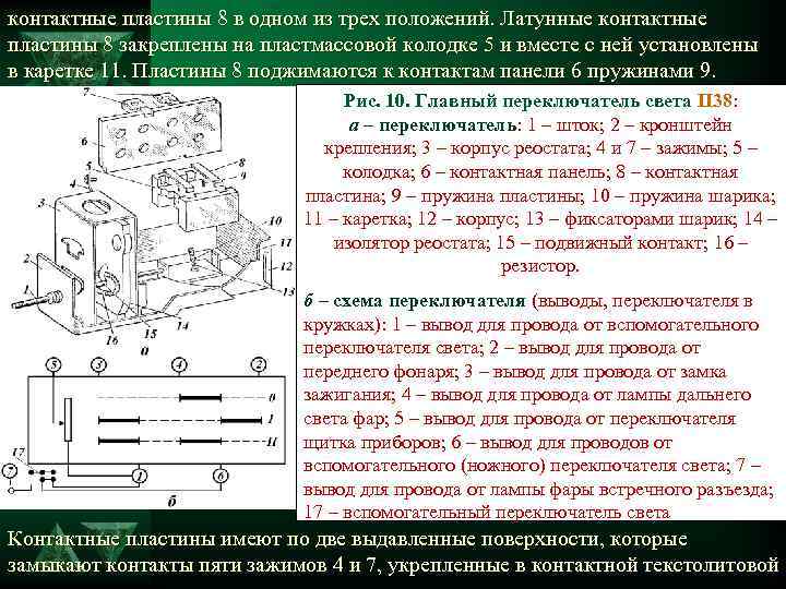 контактные пластины 8 в одном из трех положений. Латунные контактные пластины 8 закреплены на
