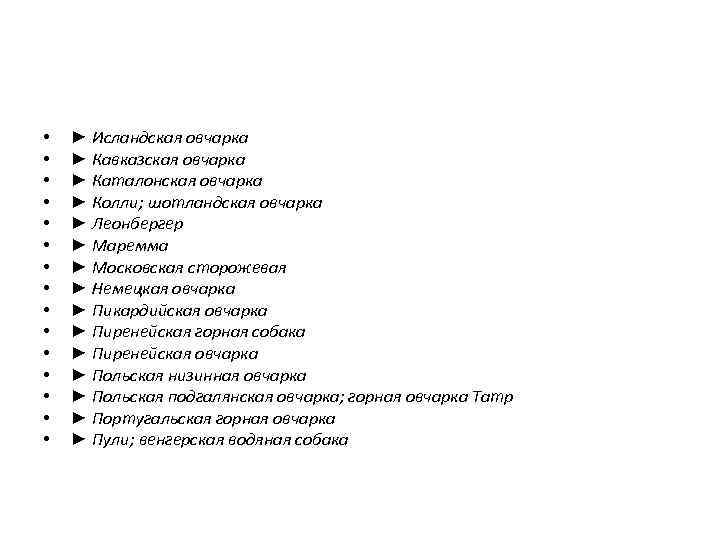  • • • • ► Исландская овчарка ► Кавказская овчарка ► Каталонская овчарка