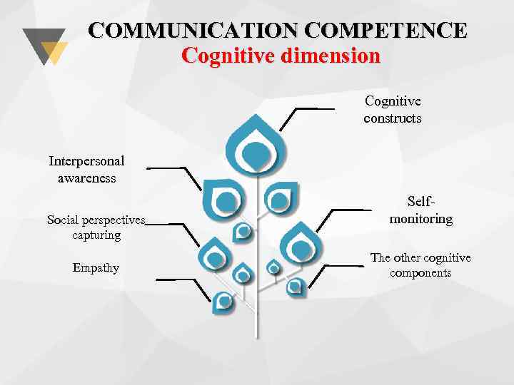 COMMUNICATION COMPETENCE Cognitive dimension Cognitive constructs Interpersonal awareness Social perspectives capturing Empathy Selfmonitoring The