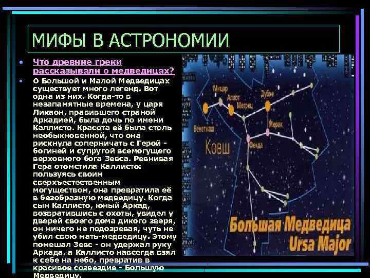 МИФЫ В АСТРОНОМИИ • Что древние греки рассказывали о медведицах? • О Большой и