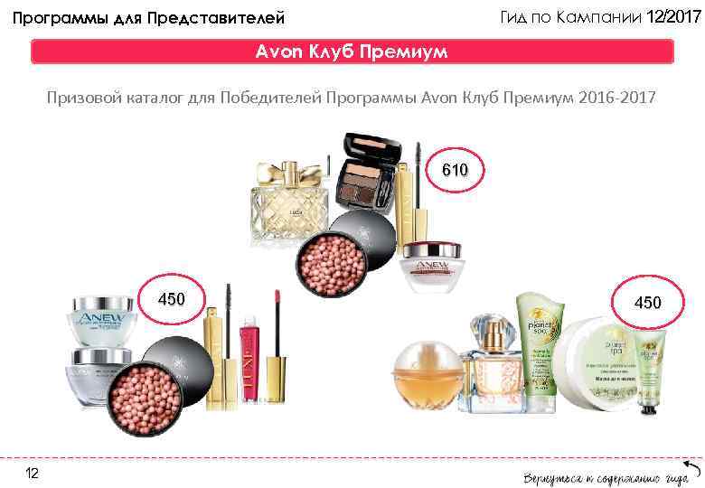 Гид по Кампании 12/2017 Программы для Представителей Avon Клуб Премиум Призовой каталог для Победителей
