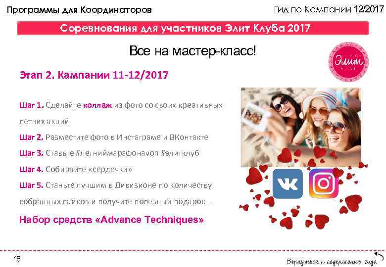 Программы для Координаторов Гид по Кампании 12/2017 Соревнования для участников Элит Клуба 2017 Все