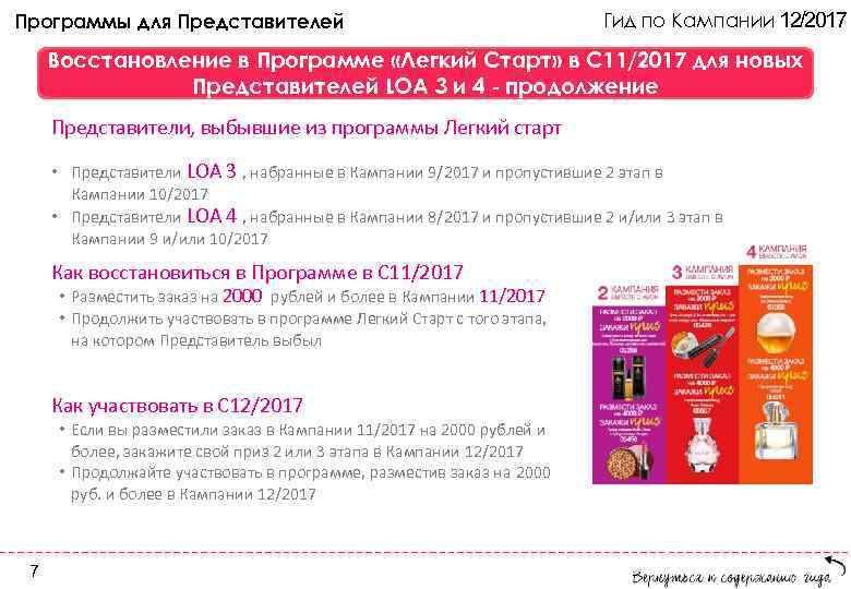 Программы для Представителей Гид по Кампании 12/2017 Восстановление в Программе «Легкий Старт» в C
