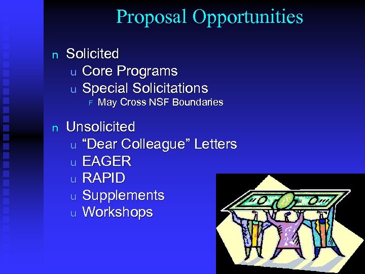 Proposal Opportunities n Solicited u Core Programs u Special Solicitations F n May Cross