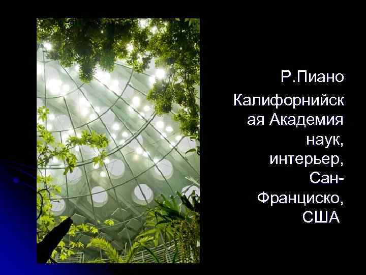 Р. Пиано Калифорнийск ая Академия наук, интерьер, Сан. Франциско, США 