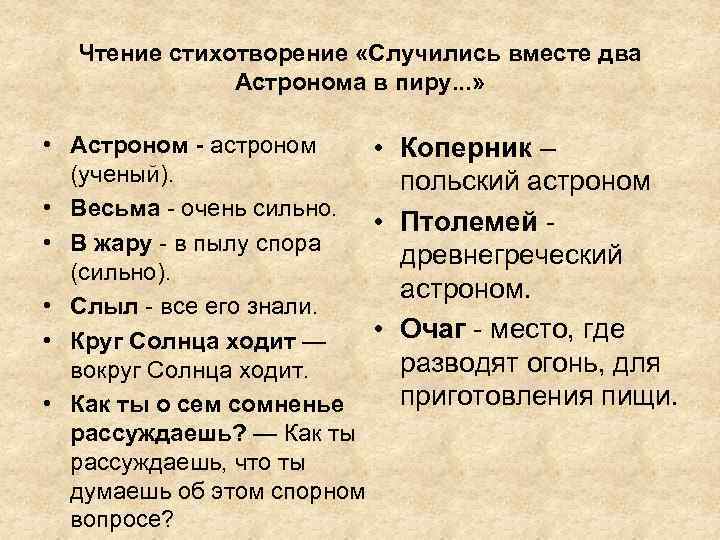 Чтение стихотворение «Случились вместе два Астронома в пиру. . . » • Астроном -