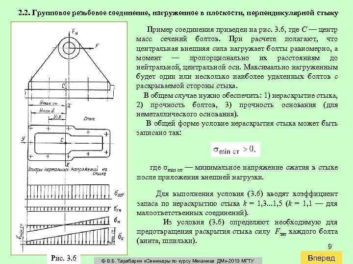 2. 2. Групповое резьбовое соединение, нагруженное в плоскости, перпендикулярной стыку Пример соединения приведен на