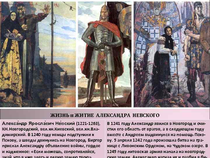 ЖИЗНЬ и ЖИТИЕ АЛЕКСАНДРА НЕВСКОГО Алекса ндр Яросла вич Не вский (1221 -1263), КН.