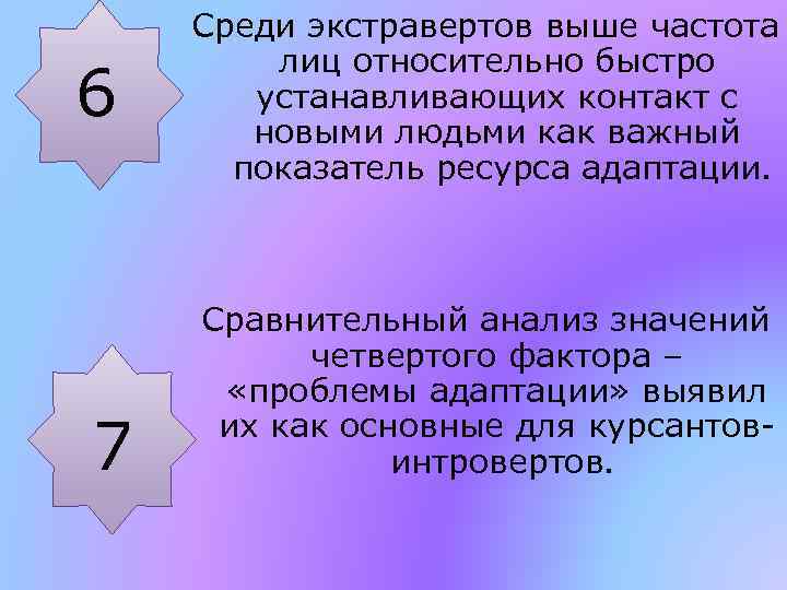 6 7 Среди экстравертов выше частота лиц относительно быстро устанавливающих контакт с новыми людьми