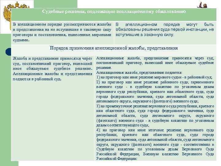 Судебные решения, подлежащие апелляционному обжалованию В апелляционном порядке рассматриваются жалобы и представления на не