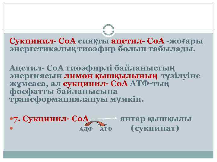 Сукцинил- Со. А сияқты ацетил- Со. А -жоғары энергетикалық тиоэфир болып табылады. Ацетил- Со.