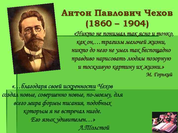 Антон Павлович Чехов (1860 – 1904) «Никто не понимал так ясно и тонко, как