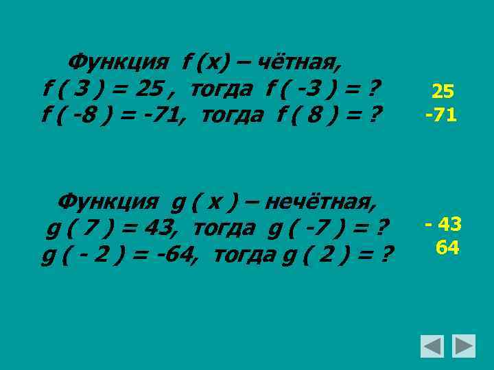 Функция f (x) – чётная, f ( 3 ) = 25 , тогда f