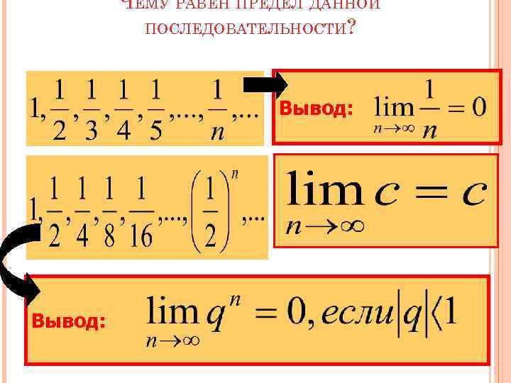 ЧЕМУ РАВЕН ПРЕДЕЛ ДАННОЙ ПОСЛЕДОВАТЕЛЬНОСТИ? Вывод: 