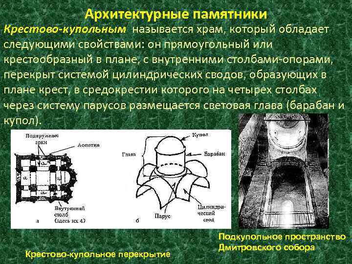 Архитектурные памятники Крестово-купольным называется храм, который обладает следующими свойствами: он прямоугольный или крестообразный в