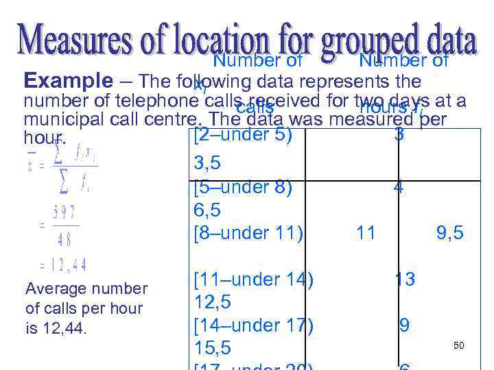 Number of Example – The following data represents the xi number of telephone calls