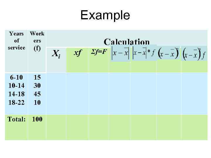Example Years Work of ers service (f) 6 -10 10 -14 14 -18 18