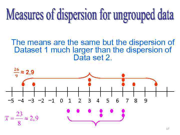 Example - Given the following data sets: means 2 same but 5 dispersion of