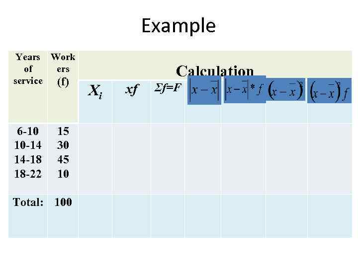 Example Years Work of ers service (f) 6 -10 10 -14 14 -18 18