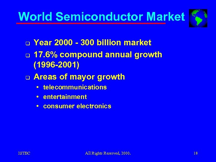 World Semiconductor Market q q q Year 2000 - 300 billion market 17. 6%