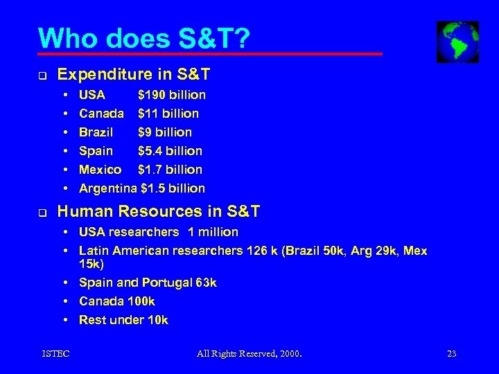 Who does S&T? q Expenditure in S&T • • • q USA $190 billion