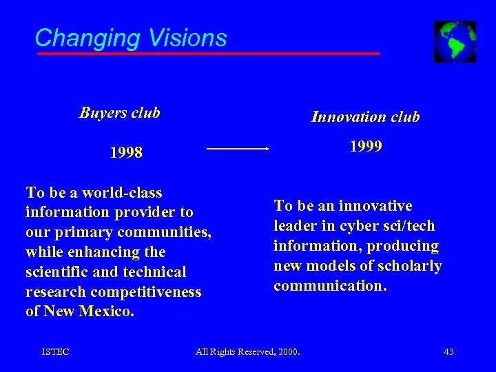 Changing Visions Buyers club Innovation club 1999 1998 To be a world-class information provider