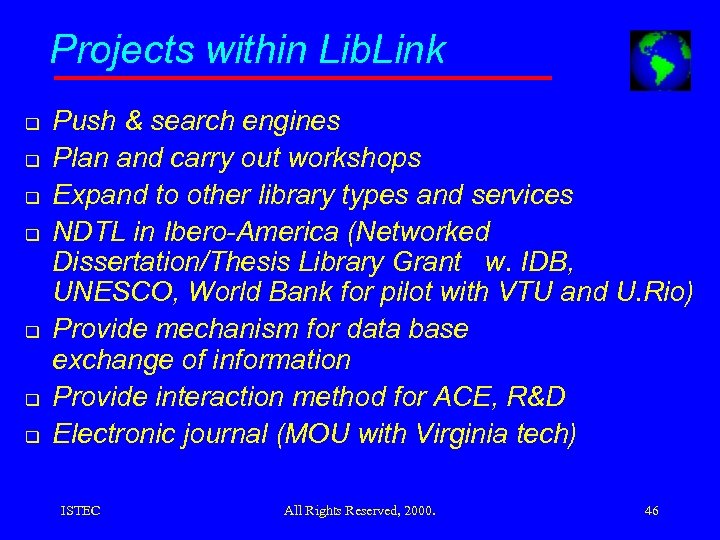 Projects within Lib. Link q q q q Push & search engines Plan and
