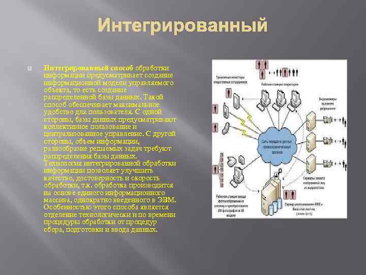 Интегрированный способ обработки информации предусматривает создание информационной модели управляемого объекта, то есть создание распределенной