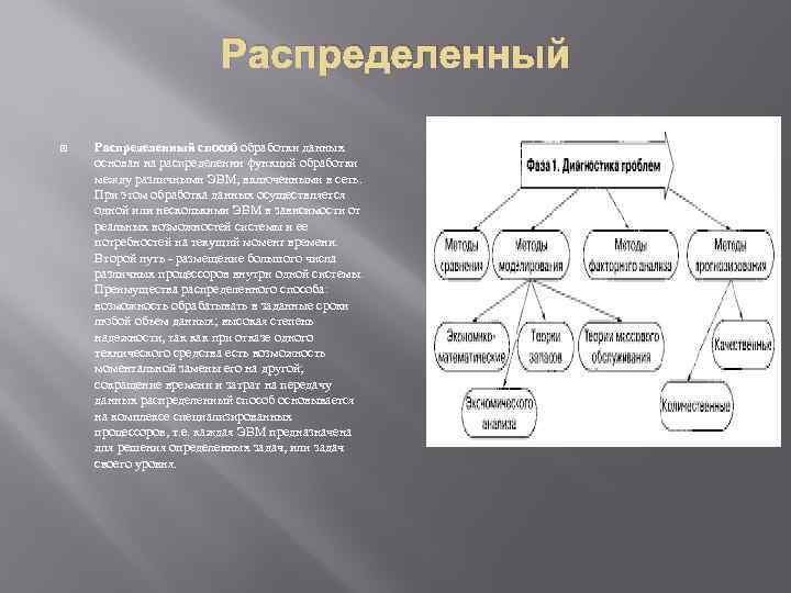 Распределенный способ обработки данных основан на распределении функций обработки между различными ЭВМ, включенными в