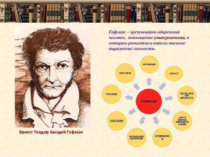 Гофман – чрезвычайно одаренный человек, воплощение универсализма, в котором романтики видели высокое выражение личности.