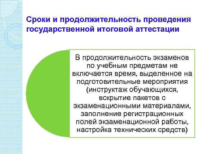 Сроки и продолжительность проведения государственной итоговой аттестации В продолжительность экзаменов по учебным предметам не