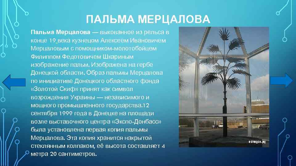 ПАЛЬМА МЕРЦАЛОВА Пальма Мерцалова — выкованное из рельса в конце 19 века кузнецом Алексеем