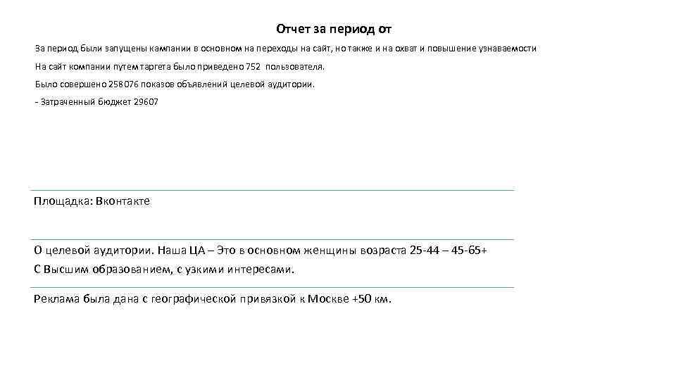 Отчет за период от За период были запущены кампании в основном на переходы на