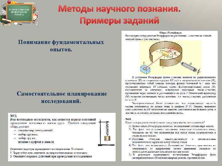 Методы научного познания. Примеры заданий Понимание фундаментальных опытов. Самостоятельное планирование исследований. 