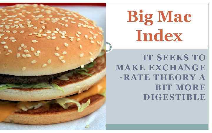 Big Mac Index IT SEEKS TO MAKE EXCHANGE -RATE THEORY A BIT MORE DIGESTIBLE
