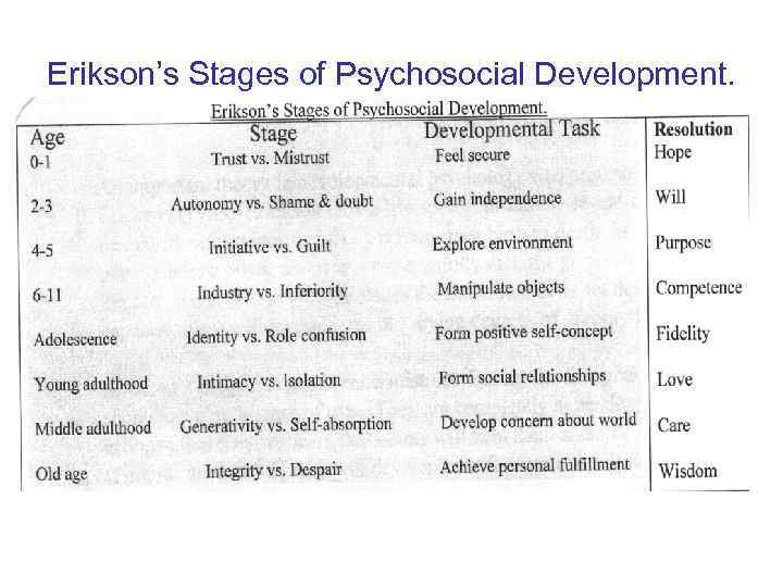 Erikson’s Stages of Psychosocial Development. 