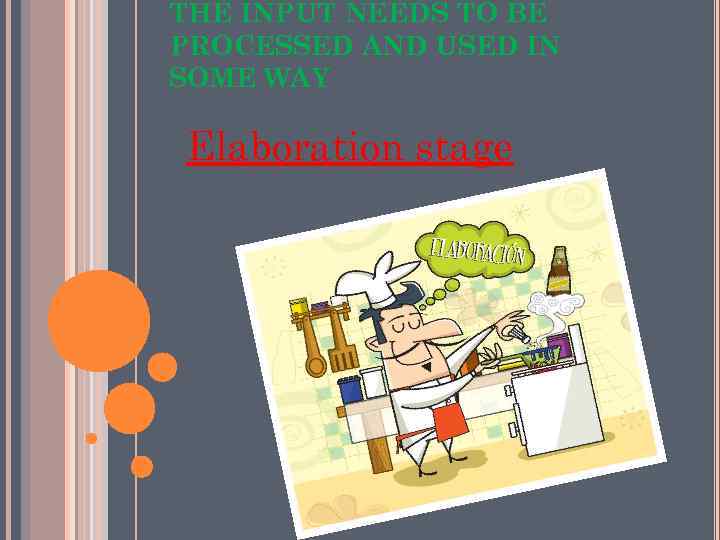 THE INPUT NEEDS TO BE PROCESSED AND USED IN SOME WAY Elaboration stage 