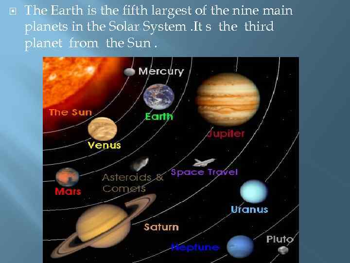  The Earth is the fifth largest of the nine main planets in the