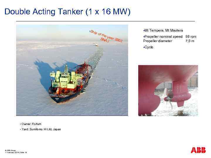 Double Acting Tanker (1 x 16 MW) §Sh ip of the y SNA ear