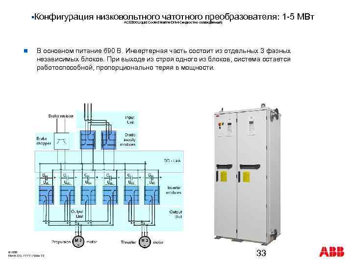 §Конфигурация n низковольтного чатотного преобразователя: 1 -5 МВт ACS 800 Liquid Cooled Marine Drive